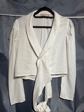 White Draped Tie-Front Blazer Jacket - or blouse. Wrap